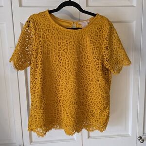 Philosophy Mustard Yellow Lace Blouse Size L Scalloped Hem Feminine Top